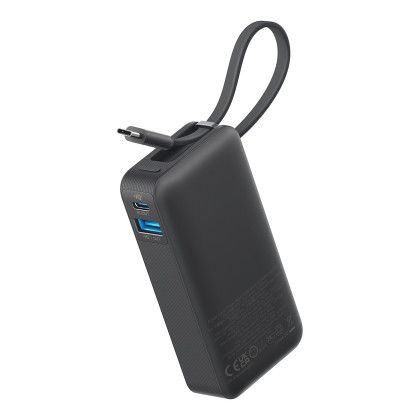 Custom Anker Nano 30W Power Bank with USB-C Cable - Black Back View 