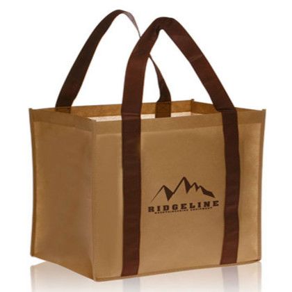 Custom Non-Woven Grocery Tote Bags - Khaki/brown Custom Non-Woven Grocery Tote Bags - Khaki/brown