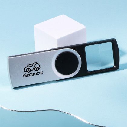Custom Scholar Pocket Magnifier - Metallic Silver with Black Lifestyle View Custom Scholar Pocket Magnifier - Metallic Silver with Black Lifestyle View