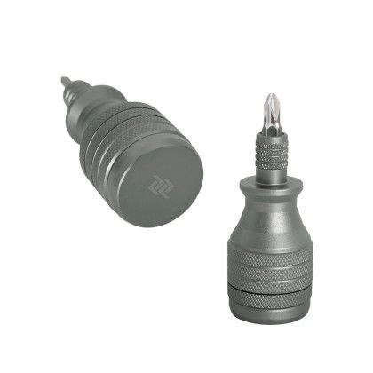 Custom 6-in-1 Recycled Aluminum Screwdriver Tool - Gunmetal Front View Custom 6-in-1 Recycled Aluminum Screwdriver Tool - Gunmetal Front View