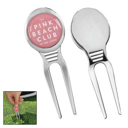 Custom Heavy Duty Golf Divot Fixer Repair Tool - Silver