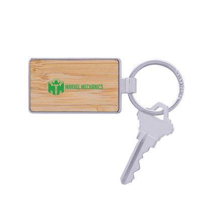 Custom Bamboo & Metal Rectangle Keychain - Natural 
