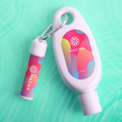 Custom Sunscreen & Lip Moisturizer Carabiner Kit - Lifestyle View Custom Sunscreen & Lip Moisturizer Carabiner Kit - Lifestyle View