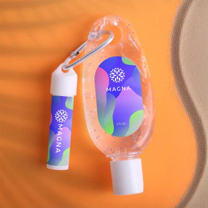 Custom Moisturizing Sanitizer & Lip Moisturizer SPF 15 Carabiner Kit - Lifestyle Custom Moisturizing Sanitizer & Lip Moisturizer SPF 15 Carabiner Kit - Lifestyle