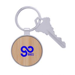 Custom Bamboo & Metal Round Keychain - Natural 
