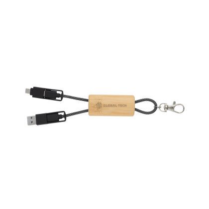 Custom Bamboo Concealer Cable Key Tag - Black