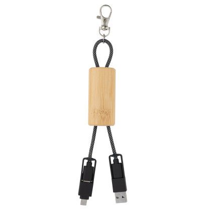 Custom Bamboo Concealer Cable Key Tag - Black open view