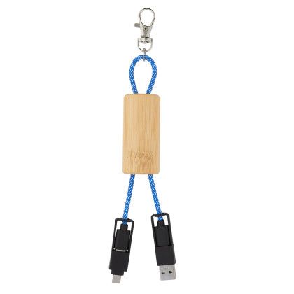Custom Bamboo Concealer Cable Key Tag - Royal blue - Open view