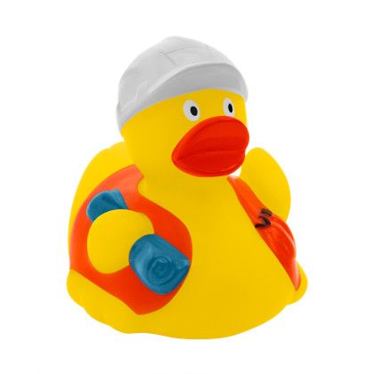 Custom Safety Awareness Construction Rubber Duck - Yellow - Angle view