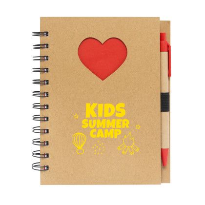 Custom Paper Notebook with Die Cut Heart Shape - Natural front view 