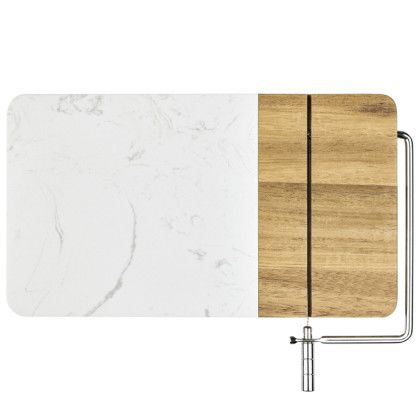 Custom Marble Acacia Cheese Board w/ Cheese Slicer - Back view