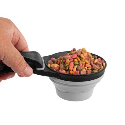 Custom Collapsible Silicone Pet Food Scoop & Bag Clip - Black lifestyle