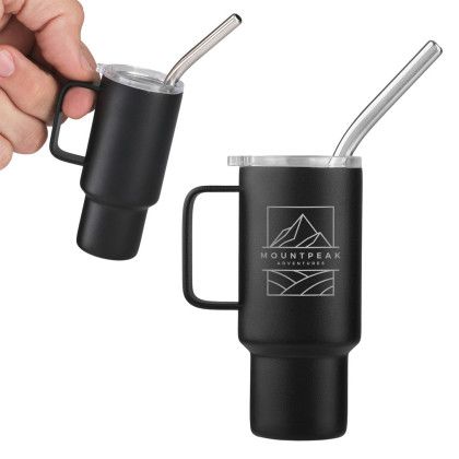 Custom 2 oz. Mini Stainless Steel Tumbler With Straw - Black