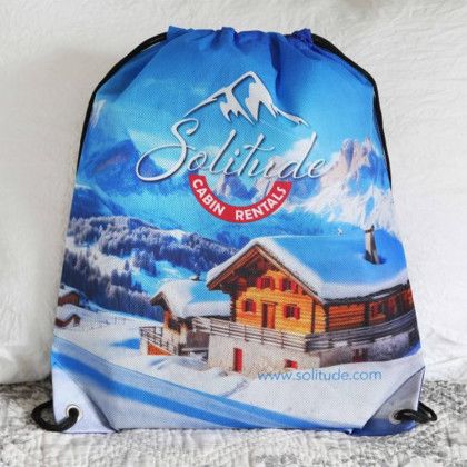 Custom Sublimated Non-Woven Drawstring Backpack - Black Custom Sublimated Non-Woven Drawstring Backpack - Black