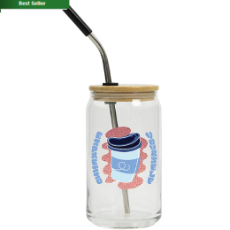 Custom Full Color Can Glass 16 oz with Lid and Straw - All color