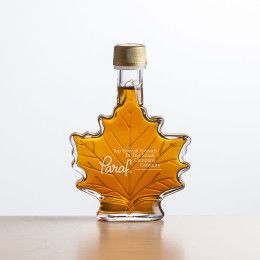 Custom Maple Syrup Glass Bottle 100 ml - Maple Leaf - Deep Etch
