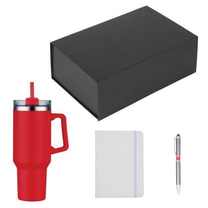 Custom Marigold Tumbler Pen and Notebook Jotter Gift Set - Black - Red tumbler with white notebook Custom Marigold Tumbler Pen and Notebook Jotter Gift Set - Black - Red tumbler with white notebook