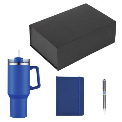 Custom Marigold Tumbler Pen and Notebook Jotter Gift Set - Black - Blue tumbler with blue notebook Custom Marigold Tumbler Pen and Notebook Jotter Gift Set - Black - Blue tumbler with blue notebook