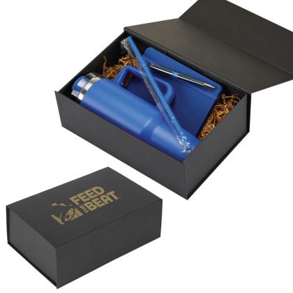 Custom Marigold Tumbler Pen and Notebook Jotter Gift Set - Black - Blue tumbler with blue notebook - packaging Custom Marigold Tumbler Pen and Notebook Jotter Gift Set - Black - Blue tumbler with blue notebook - packaging