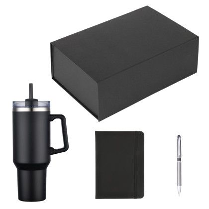 Custom Marigold Tumbler Pen and Notebook Jotter Gift Set - Black tumbler with black notebook Custom Marigold Tumbler Pen and Notebook Jotter Gift Set - Black tumbler with black notebook