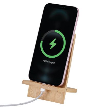 Custom Deluxe Bamboo Phone Holder & Stand - Bamboo lifestyle View Custom Deluxe Bamboo Phone Holder & Stand - Bamboo lifestyle View