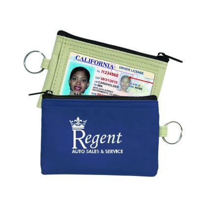 Custom Coin Pouch With Id Window & Split Ring - Blue