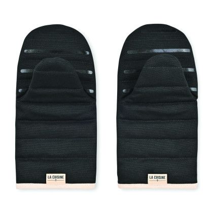 Custom La Cuisine Recycled Cotton Oven Mitt Set - AWARE - Black back view Custom La Cuisine Recycled Cotton Oven Mitt Set - AWARE - Black back view