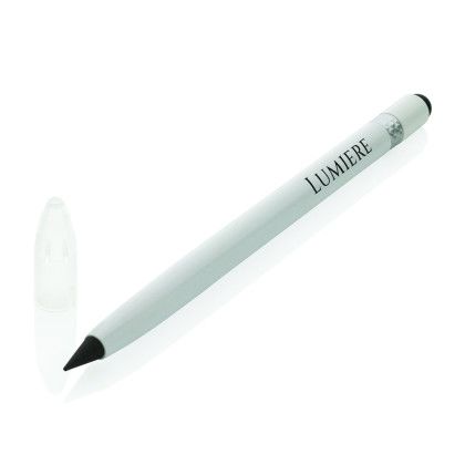 Custom Aluminum Inkless Pen with Eraser - White side view Custom Aluminum Inkless Pen with Eraser - White side view