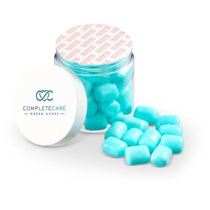 Custom 4 oz Jar of Mini Candy Covered Marshmallows - Blue Open View