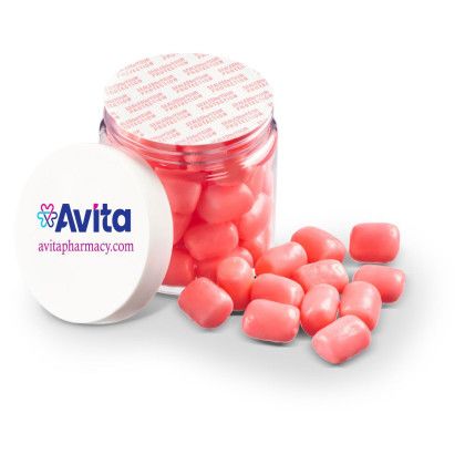 Custom 4 oz Jar of Mini Candy Covered Marshmallows - Pink Open View