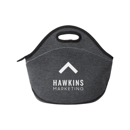 Custom Heathered Neoprene Lunch Cooler Tote Bag - Heather Dark Gray Front View 