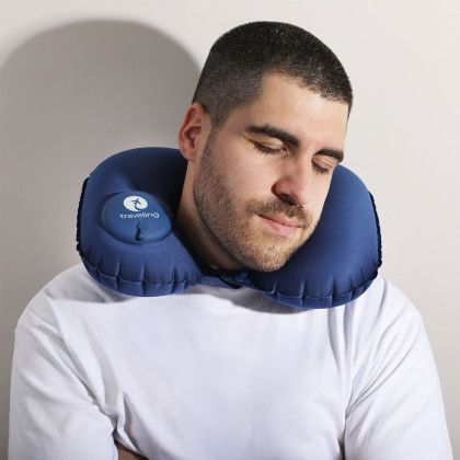 Custom Airie Inflatable Travel Neck Pillow - Blue Lifestyle Custom Airie Inflatable Travel Neck Pillow - Blue Lifestyle