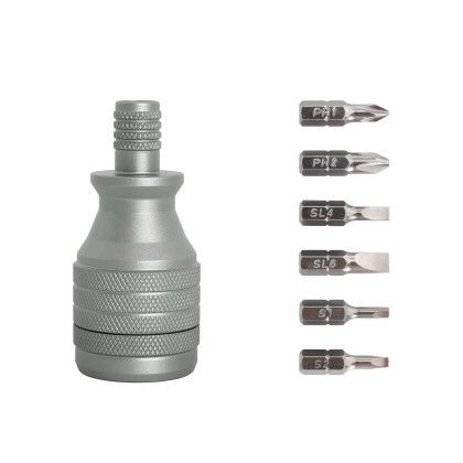 Custom 6-in-1 Recycled Aluminum Screwdriver Tool - Gunmetal Screw Views Custom 6-in-1 Recycled Aluminum Screwdriver Tool - Gunmetal Screw Views
