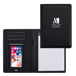 Custom Lightweight Padfolio with Smartphone Sleeve and Notepad - Black Custom Lightweight Padfolio with Smartphone Sleeve and Notepad - Black