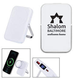 Custom MagSafe Compatible 5000 mAh Magnetic Power Bank with Stand - White Custom MagSafe Compatible 5000 mAh Magnetic Power Bank with Stand - White