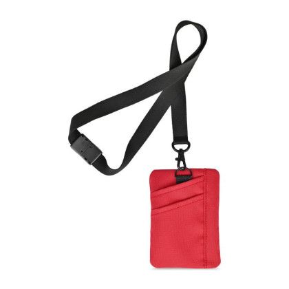 Custom Rally Recycled ID Pouch Lanyard - Red Back view Custom Rally Recycled ID Pouch Lanyard - Red Back view