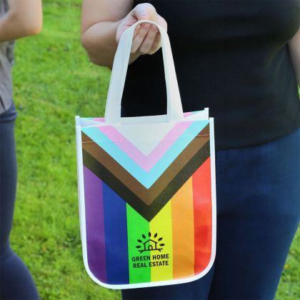 Custom Progress Pride Laminated Fashion Tote Bag - Lifestyle View Custom Progress Pride Laminated Fashion Tote Bag - Lifestyle View