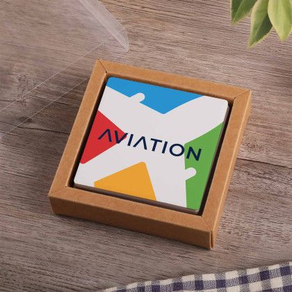 Custom Square Ceramic 4 Pc. Coaster Set In Box - Front View