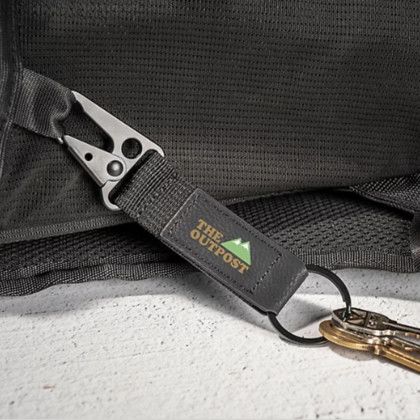 Custom Full Color Saratoga Strap Carabiner Keychain - Black - Lifestyle Custom Full Color Saratoga Strap Carabiner Keychain - Black - Lifestyle