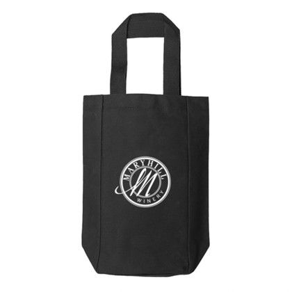 Custom Canvas Double Bottle Wine Tote - Black