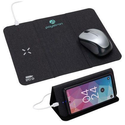 Custom Acadia rPET Mouse Pad with 15 W Wireless Charger - Black Custom Acadia rPET Mouse Pad with 15 W Wireless Charger - Black