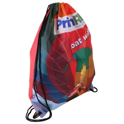 Custom Sublimated Non-Woven Drawstring Backpack - Red Side view Custom Sublimated Non-Woven Drawstring Backpack - Red Side view