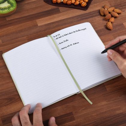 Custom Harvest Fruit Fiber Notebook - In Use Custom Harvest Fruit Fiber Notebook - In Use