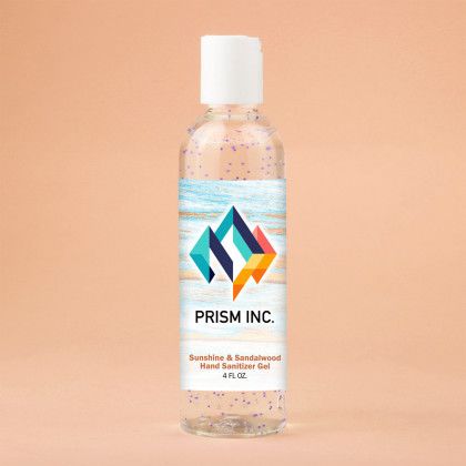 Custom Moisturizing Sanitizer With Beads: 4 oz - Sunshine and Sandalwood Custom Moisturizing Sanitizer With Beads: 4 oz - Sunshine and Sandalwood