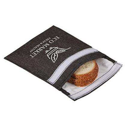 Custom RPET Sandwich Bag - Heathered Black In Use Custom RPET Sandwich Bag - Heathered Black In Use
