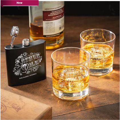 Custom 3 Piece Whiskey Gift Set - Black with clear Lifestyle view Custom 3 Piece Whiskey Gift Set - Black with clear Lifestyle view