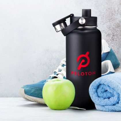 Custom 34 oz. Stainless Steel Water Bottle - Black Lifestyle View Custom 34 oz. Stainless Steel Water Bottle - Black Lifestyle View