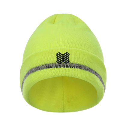 Custom 12" Folded Safety Beanie with Reflective Threads  - Neon Green 