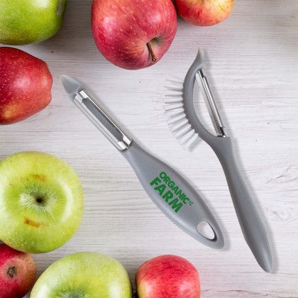 Custom Veggie Brush/Peeler - Grey Lifestyle View Custom Veggie Brush/Peeler - Grey Lifestyle View