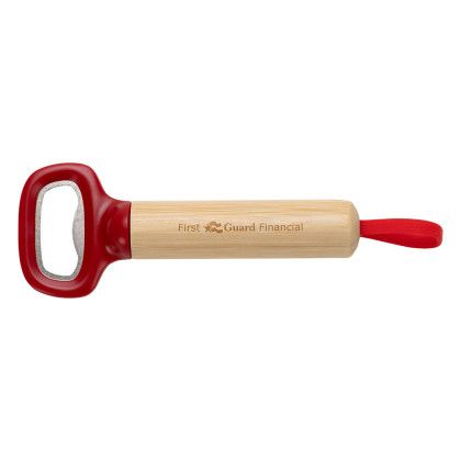 Custom Pop Top Bamboo Bottle Opener - Red